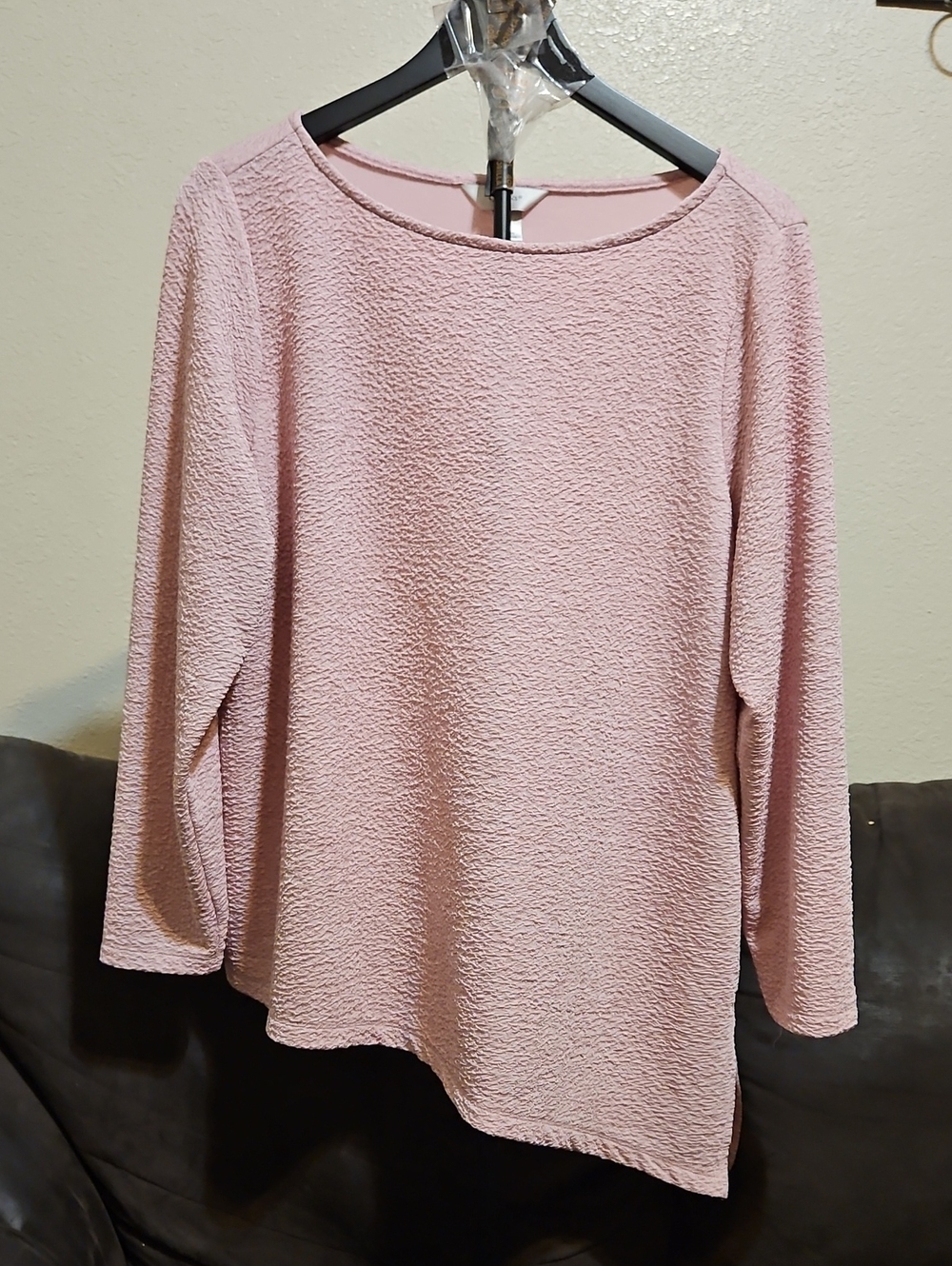 CJ Banks Textured Asymetrical Long-Sleeve Top - Light Pink